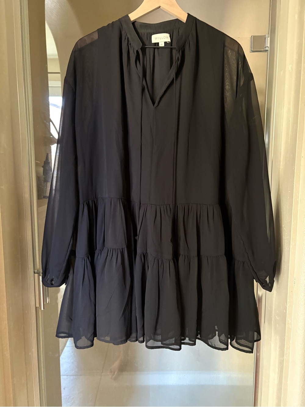 Willow Black Sheer Tiered Long-Sleeve Dress
